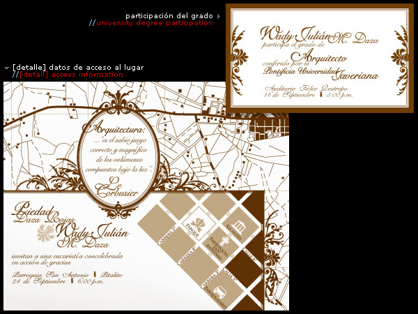 tarjeta de participación y detalle de las instrucciones de llegada//participation card and access information