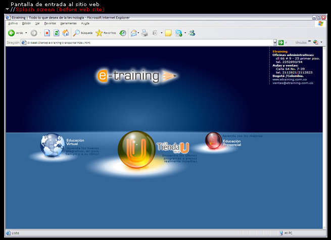 pantalla de entrada al sitio web // Web site splash