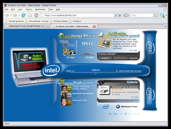 Acelera con Intel | web site comercial de promoción de la F1 en Colombia