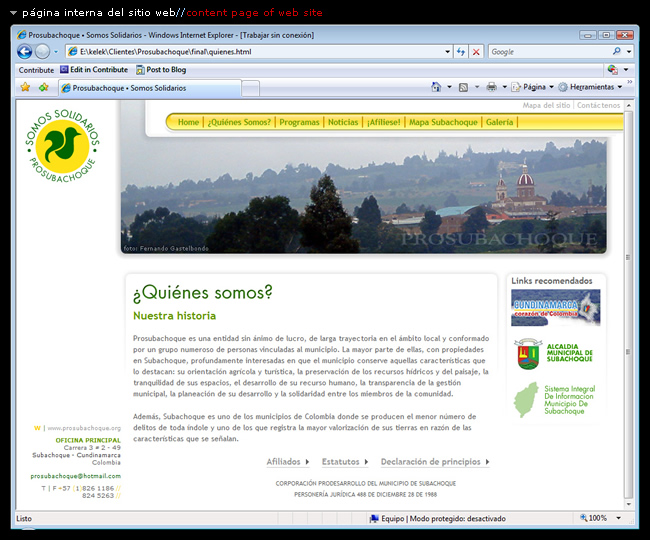 Página interna del sitio web // Contents page of web site