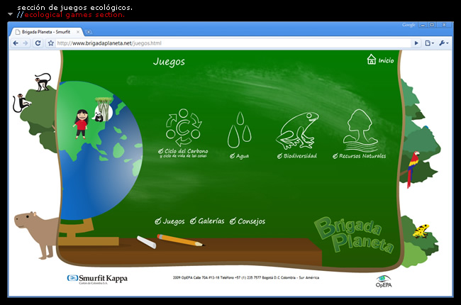 sección de juegos ecológicos//ecological games section